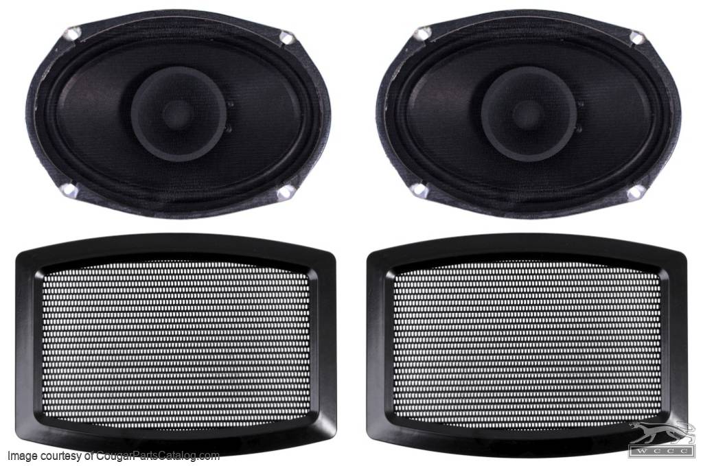 Rear Speaker and Grille Kit - Repro ~ 1967 - 1968 Mercury Cougar / 1967 - 1968 Ford Mustang - 25988