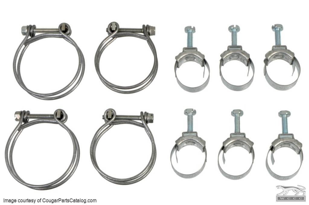 Wittek - 302 / 351 Tower Hose Clamp Kit - CONCOURS - w/ Date Stamp - Set of 10 - Repro ~ 1972 Mercury Cougar / 1972 Ford Mustang 302,351,1972,1972 cougar,1972 mustang,clamp,concours,correct,cougar,d2w,d2z,date,ford,ford mustang,hose,kit,mercury,mercury cougar,mustang,new,repro,reproduction,set,stamp,tower,wittek,52307