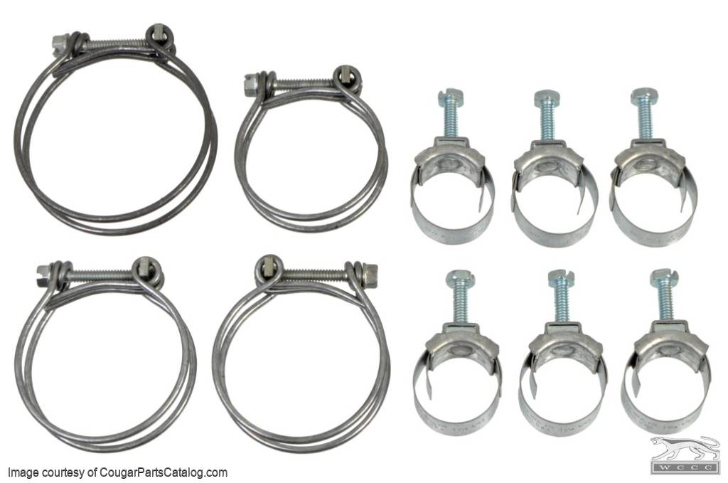 Wittek - 390 - 427 - 429 - Tower Hose Clamp Kit - CONCOURS - Date Stamped - SET OF 10 - Repro ~ 1970 Mercury Cougar - 1970 Ford Mustang - 52305