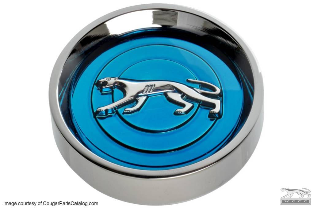 Styled Steel Wheel - Walking Cat Center Cap - BLUE - EACH - Repro ~ 1967 - 1970 Mercury Cougar - 26242
