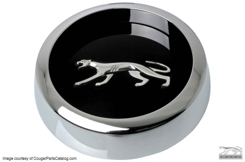 Center Cap - Magnum 500 Wheel - Chrome - BLACK Center - Walking Cat Logo - EACH - Repro ~ 1967 - 1979 Mercury Cougar - 26248