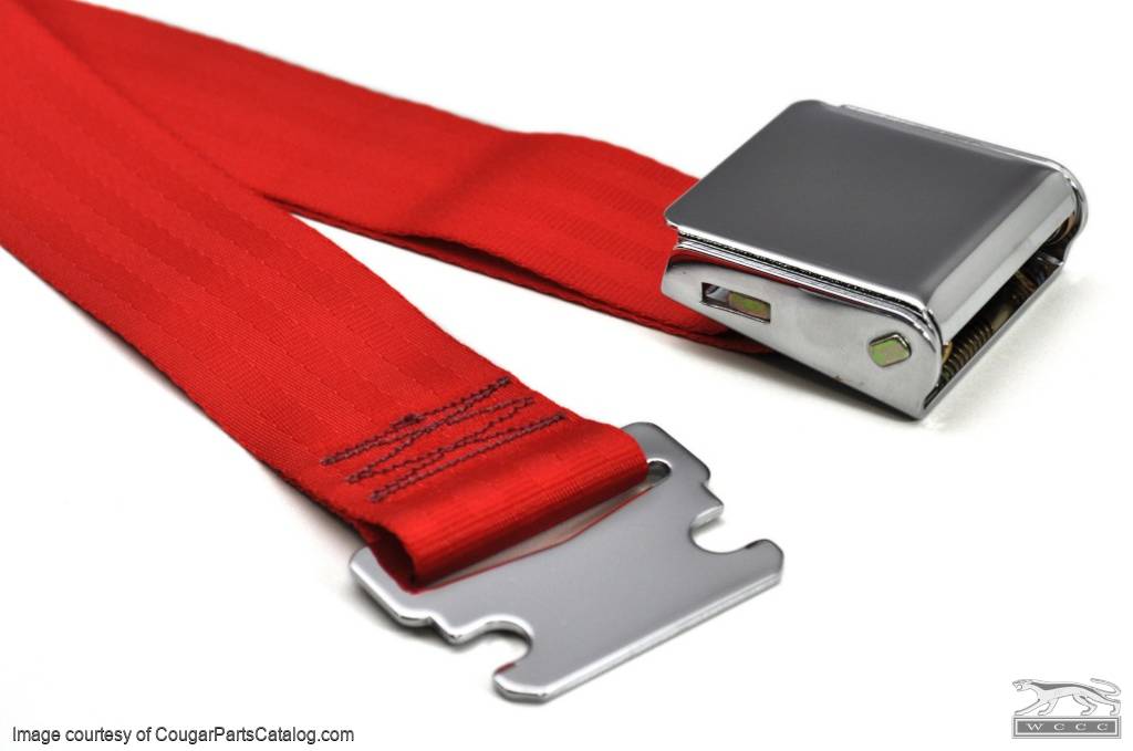 Seat Belt - BRIGHT RED - Repro ~ 1967 Mercury Cougar - 1967 Ford Mustang - 41827