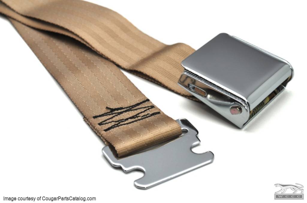 Seat Belt - PARCHMENT / TAUPE - Repro ~ 1967 - 1973 Mercury Cougar - 1967 - 1973 Ford Mustang - 41829