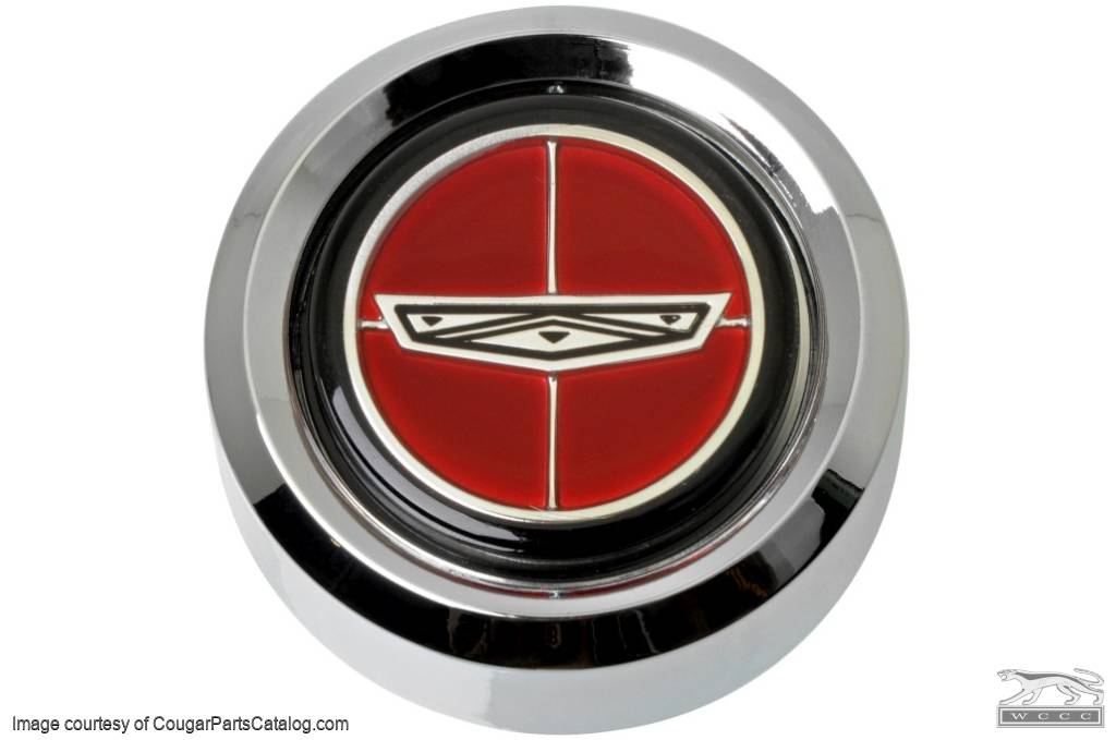 Center Cap  - Magnum 500 Wheel  - Chrome - RED Center - Ford Logo - Set of 4 - Repro ~ 1967 - 1979 Mercury Cougar / 1967 - 1979 Ford Fairlane / 1967 - 1979 Ford Torino - 42401