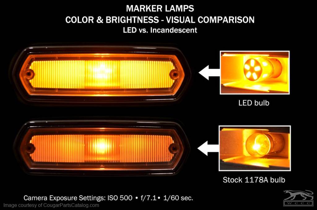 Yellow LED Bulb - Double Post - Side Marker - EACH - Repro ~ 1968 Mercury Cougar / 1968 Ford Mustang - 10028