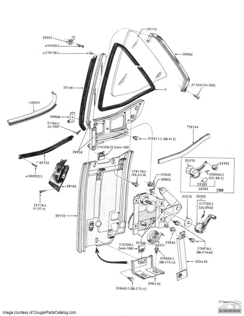 Stop Bracket - Quarter Window Regulator Arm - Repro ~ 1967 - 1968 Mercury Cougar / 1965 - 1968 Ford Mustang - 32910