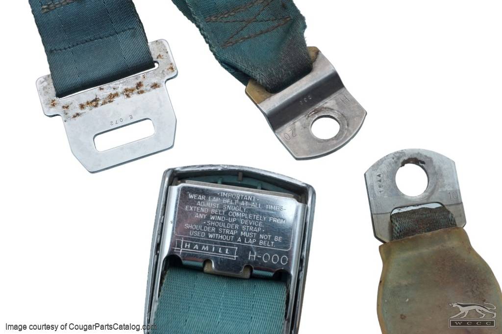 Seat Belts - Coupe - Deluxe - Aqua - Grade B - Used ~ 1969 Mercury Cougar / 1969 Ford Mustang - 14-0053