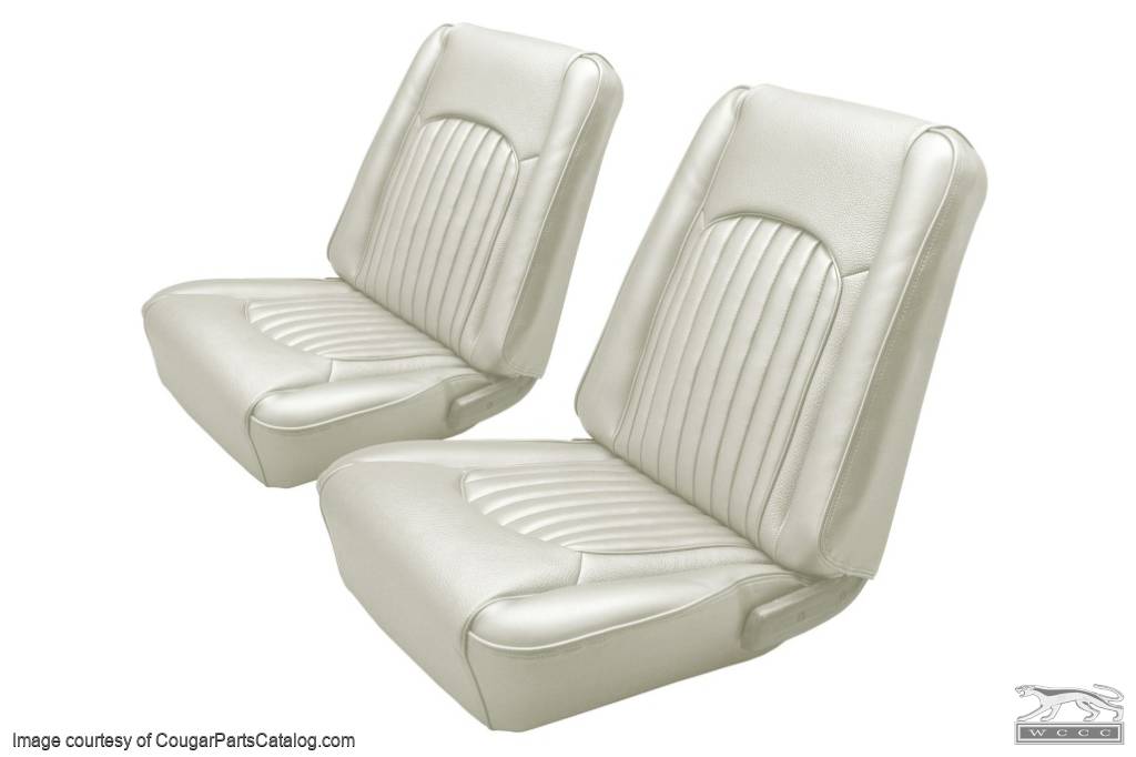 Interior Seat Upholstery - Vinyl - XR7 - PARCHMENT / OFF-WHITE - Front Set - Repro ~ 1967 Mercury Cougar - 14577