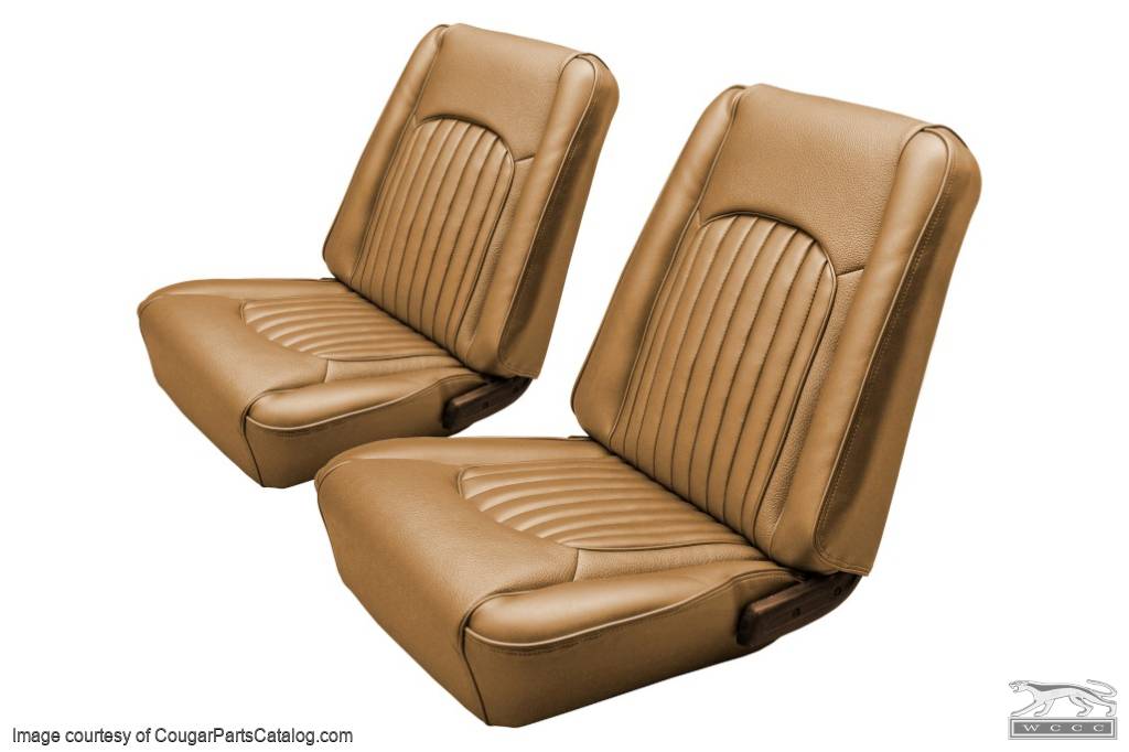 Interior Seat Upholstery - Vinyl - XR7 - SADDLE - Front Set - Repro ~ 1967 Mercury Cougar - 14579