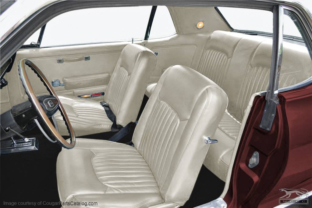 Interior Seat Upholstery - Leather - XR7 - PARCHMENT / OFF-WHITE - Complete Kit - Repro ~ 1968 Mercury Cougar - 10763