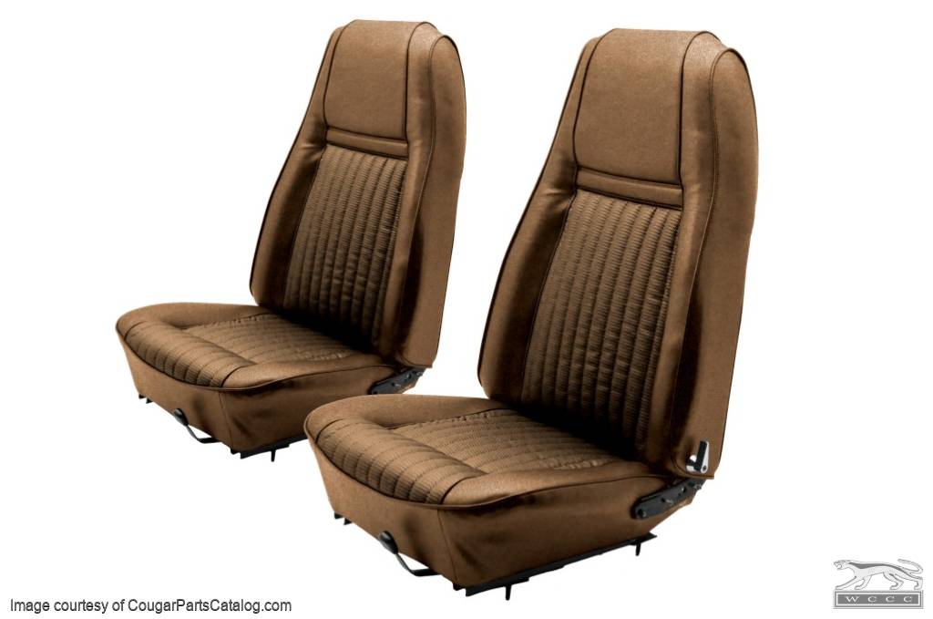 Interior Seat Upholstery - Vinyl - Decor - w/ Comfortweave Inserts - Coupe / Convertible - MEDIUM BROWN - Front Set - Repro ~ 1970 Mercury Cougar - 15080