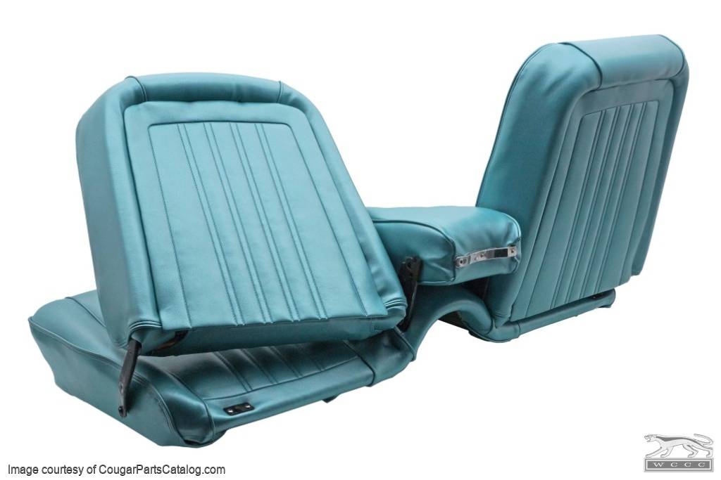 Interior Seat Upholstery - Vinyl - Standard / Decor - AQUA - Front Bench - Complete Set - Repro ~ 1967 Mercury Cougar - 15167