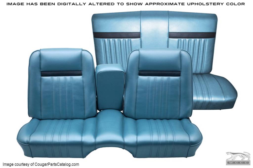 Interior Upholstery - Vinyl - Standard / Decor - LIGHT BLUE - Front Bench - Complete Set - Repro ~ 1967 Mercury Cougar - 15173