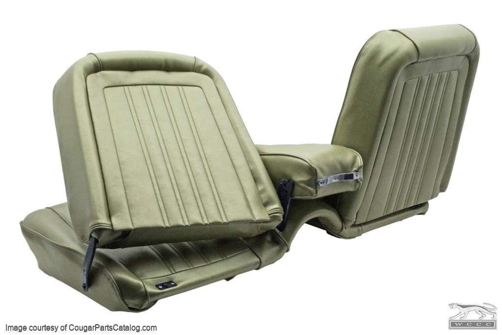 Interior Seat Upholstery - Vinyl - Standard / Decor - LIGHT IVY GOLD / LIGHT GREEN - Front Bench - Front Set - Repro ~ 1967 Mercury Cougar - 15182