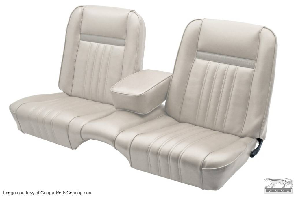 Interior Seat Upholstery - Vinyl - Standard / Decor - PARCHMENT / OFF-WHITE - Front Bench - Front Set - Repro ~ 1967 Mercury Cougar - 15183
