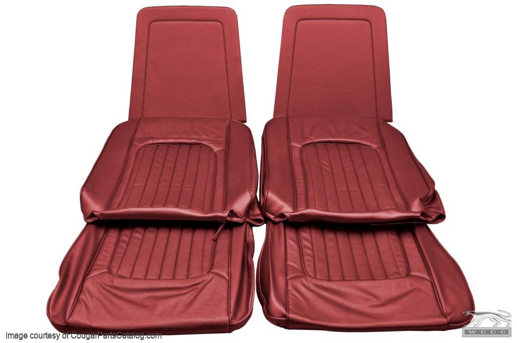 Interior Seat Upholstery - Vinyl - XR7 - w/ Comfortweave Inserts - DARK RED - Complete Kit - Repro ~ 1968 Mercury Cougar - 14788