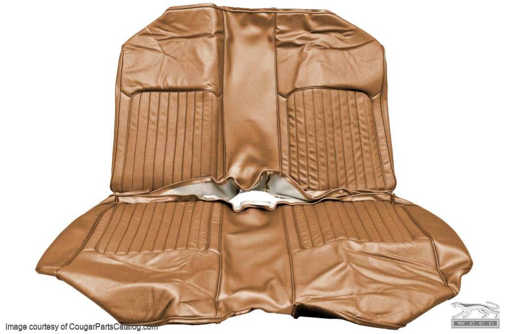 Interior Seat Upholstery - Vinyl - XR7 - w/ Comfortweave Inserts - SADDLE - Rear Seat - Repro ~ 1968 Mercury Cougar - 14792