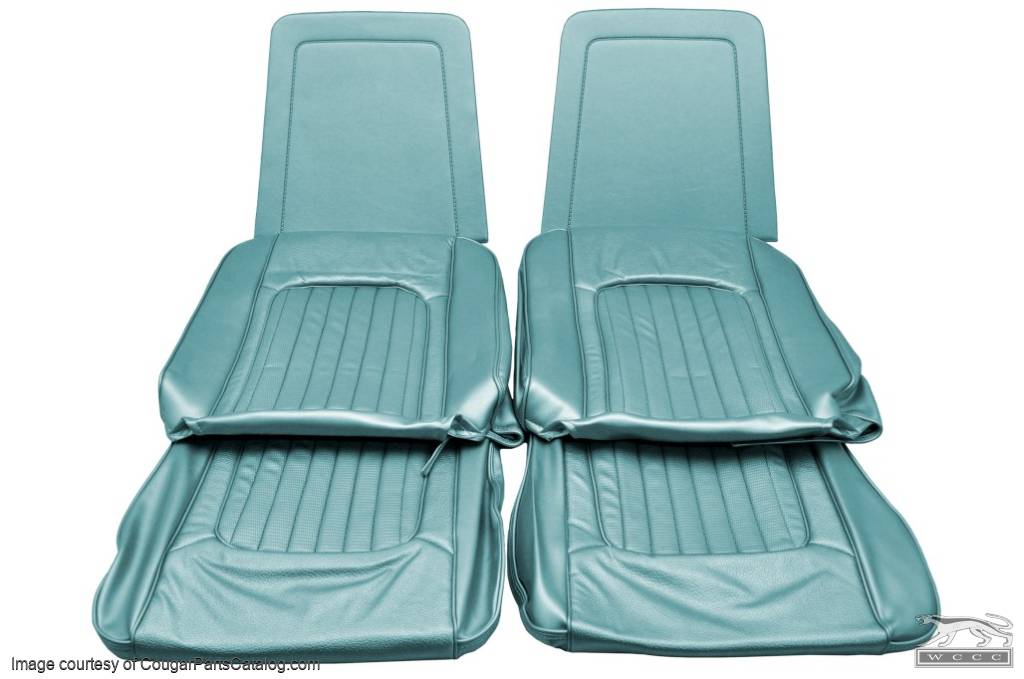 Interior Seat Upholstery - Vinyl - XR7 - w/ Comfortweave Inserts - AQUA - Front Set - Repro ~ 1968 Mercury Cougar - 14796