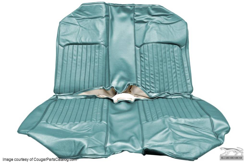 Interior Seat Upholstery - Vinyl - XR7 - w/ Comfortweave Inserts - AQUA - Rear Seat - Repro ~ 1968 Mercury Cougar - 14798