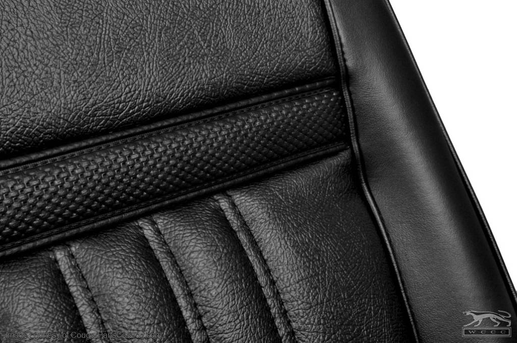 Interior Seat Upholstery - Vinyl - Decor - BLACK - Front Set - Repro ~ 1968 Mercury Cougar - 14952