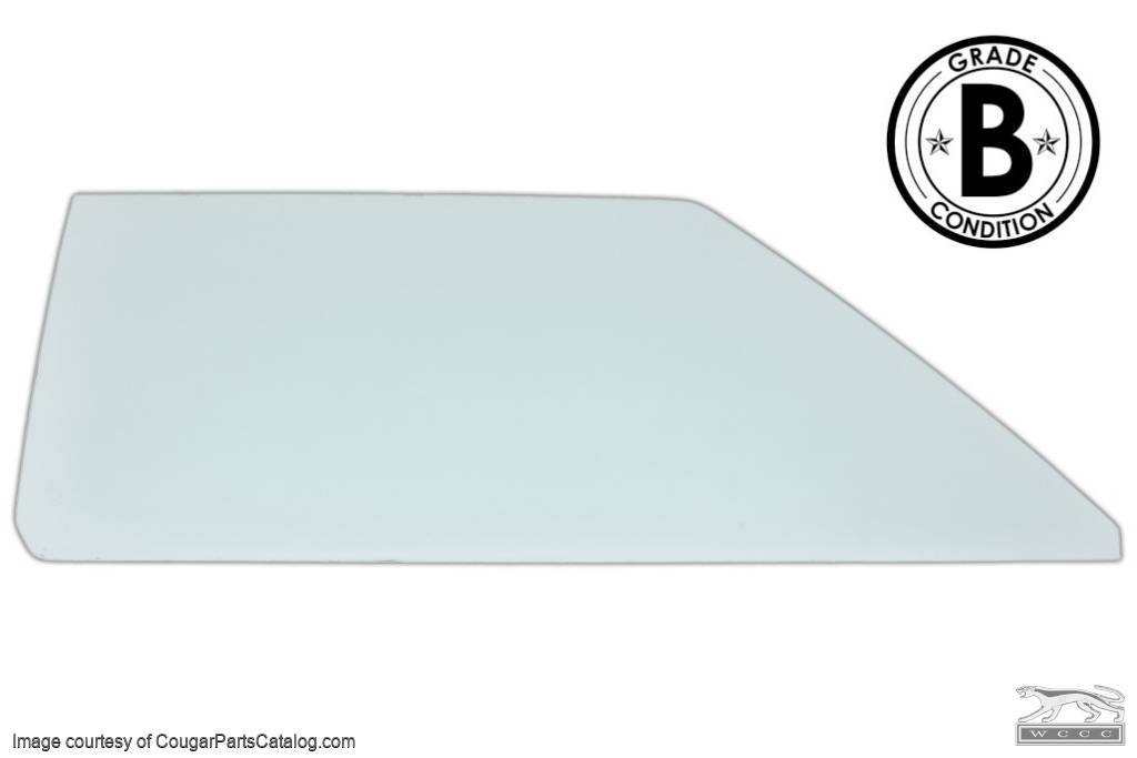 Door Glass - Glue In - CLEAR - Passenger Side - Grade B - Used ~ 1970 Mercury Cougar / 1970 Ford Mustang - 20444
