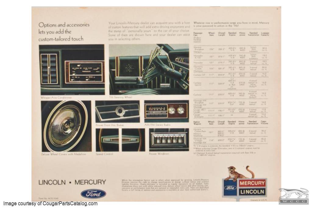 Promo Guide - Full Line - NOS ~ 1970 Mercury Cougar - 20451