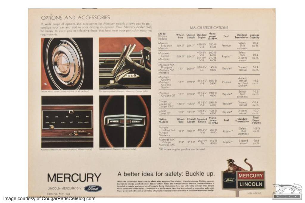 Promo Guide - Full Line - NOS ~ 1971 Mercury Cougar - 20481