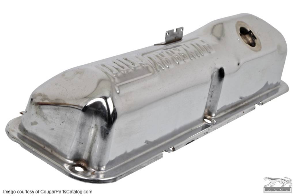 Valve Cover - 390 / 427 / 428CJ - Powered by Ford - CHROME - EACH - Used ~ 1967 - 1969 Mercury Cougar / 1967 - 1969 Ford Mustang - 24069