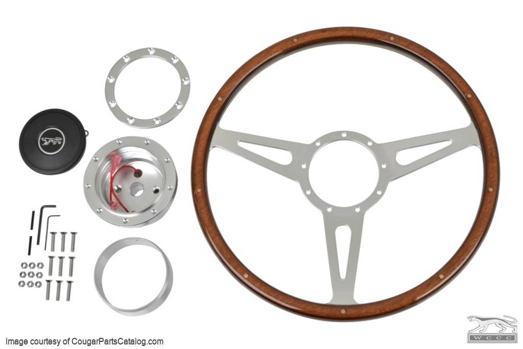 Steering Wheel - 15" Woodgrain - Repro ~ 1967 Mercury Cougar - 30364
