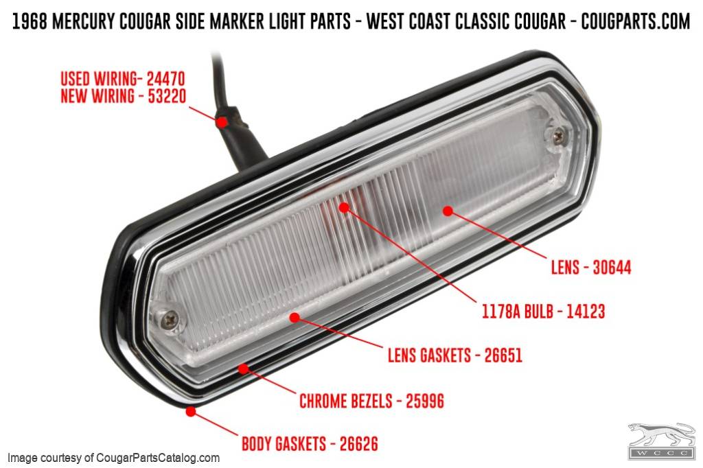 Side Marker Lights - Assembly to Body - Gaskets - PAIR - Repro ~ 1968 Mercury Cougar / 1968 Ford Cyclone / 1968 Mercury Montego - 26626