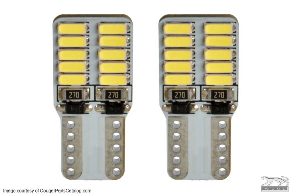 194 LED - Front Side Marker Indicator Light - WHITE - PAIR - Repro ~ 1969 Mercury Cougar - 30798