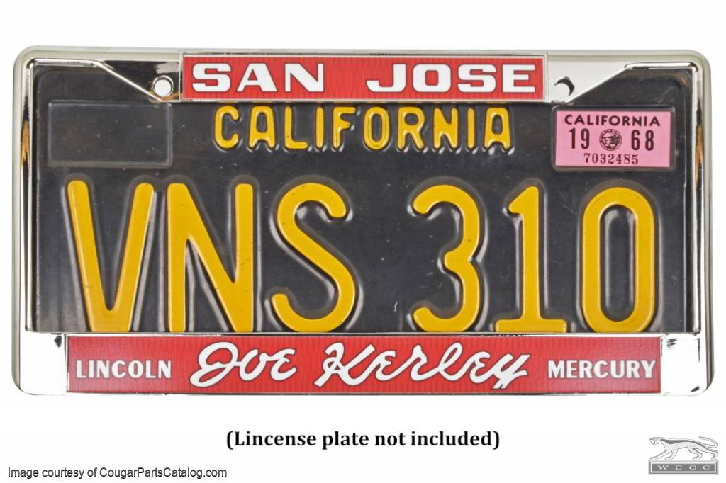 License Plate Frames - PAIR - Chrome - San Jose Dealer - Repro ~ 1967 - 1973 Mercury Cougar  - 31871