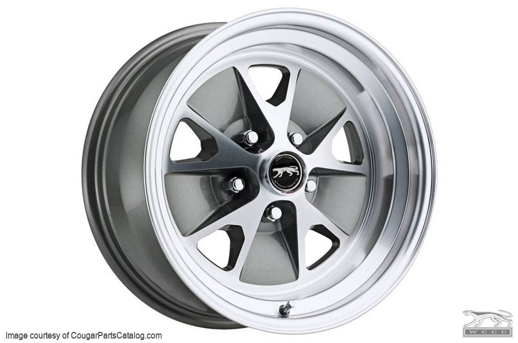Legendary Styled Alloy Wheel - 15 X 7 - Charcoal Inserts - Repro ~ 1967 - 1973 Mercury Cougar / 1965 - 1967 Mustang - 31961