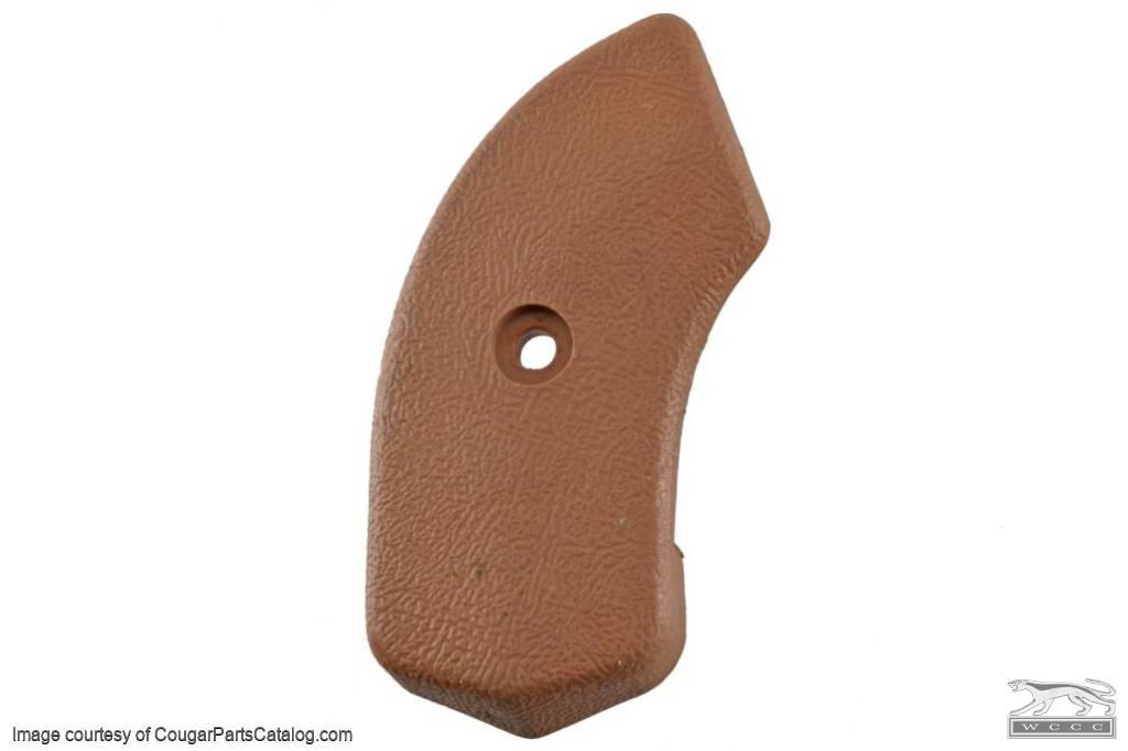 Seat Hinge Cover - Driver Side Inner  - SADDLE - Used ~ 1967 Mercury Cougar / 1967 Ford Mustang  C5ZB-6561692,C5ZB-6561693,C7WB-6561694,C7WB-6561695,1967,1967 cougar,1967 mustang,cougar,covers,c7w,c7z,ford,ford mustang,hinge,mercury,mercury cougar,mustang,seat,used,right,left,32485,saddle,inner,outer,driver,passenger