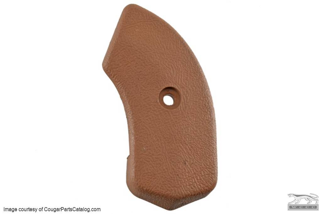 Seat Hinge Cover - Passenger Side Inner  - SADDLE - Used ~ 1967 Mercury Cougar / 1967 Ford Mustang  C5ZB-6561692,C5ZB-6561693,C7WB-6561694,C7WB-6561695,1967,1967 cougar,1967 mustang,cougar,covers,c7w,c7z,ford,ford mustang,hinge,mercury,mercury cougar,mustang,seat,used,right,left,32484,saddle,inner,outer,passenger,driver