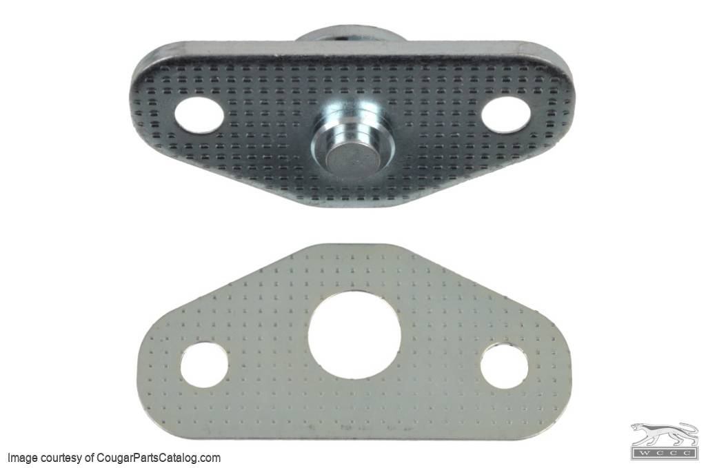 Door Striker Plate And Shim Date Stamped 11-67 - Repro ~ 1967 - 1970 Mercury Cougar - 1967 - 1970 Ford Mustang - 41786
