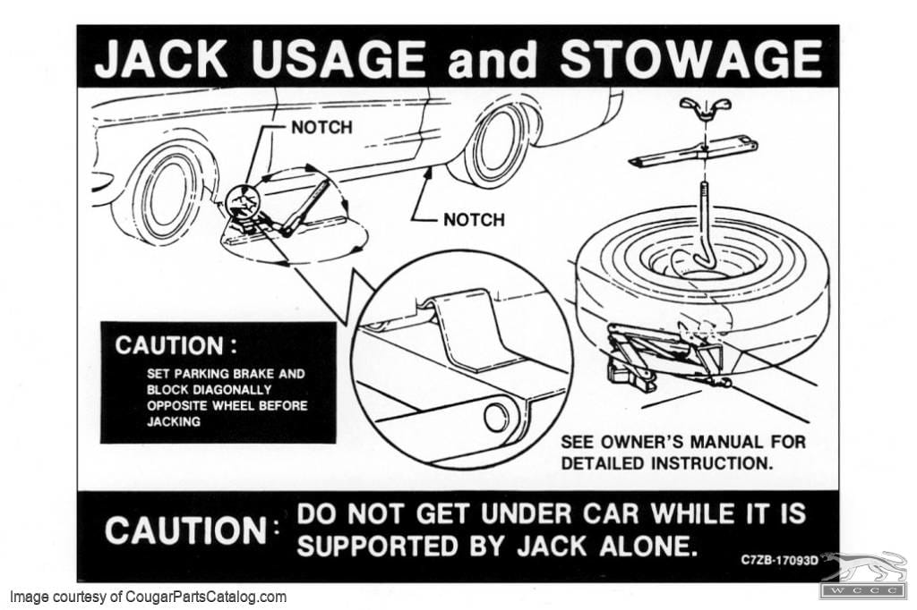 Jack Instructions Decal - Repro ~ 1967 Mercury Cougar - 1967 Ford Mustang - 26443