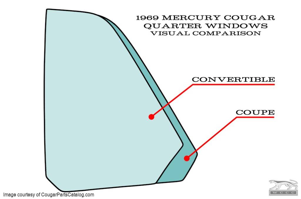 Quarter Window Glass - CLEAR - Passenger Side - COUPE - Repro ~ 1969 Mercury Cougar - 15466