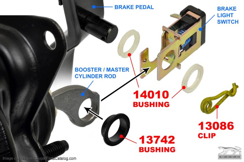 Bushing - Brake Light Switch / Pushrod to Pedal - Repro ~ 1967 - 1973 Mercury Cougar / 1967 - 1973 Ford Mustang - 14010
