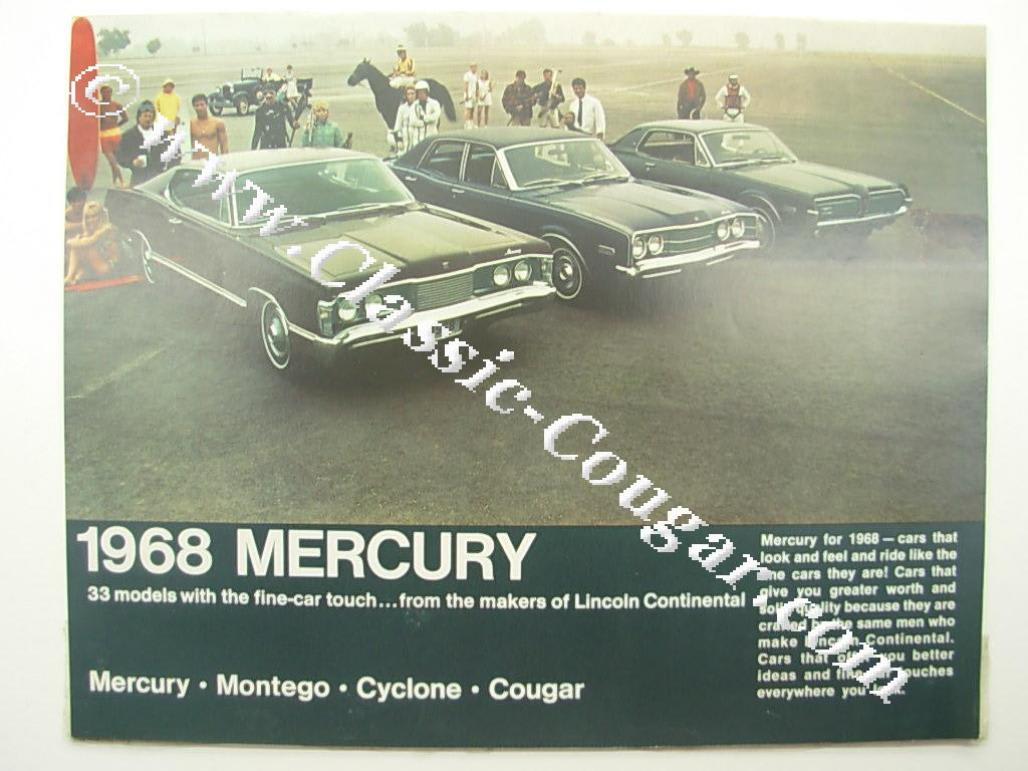 Promo Guide Full Line NOS 1968 Mercury Cougar ( 1968 Mercury