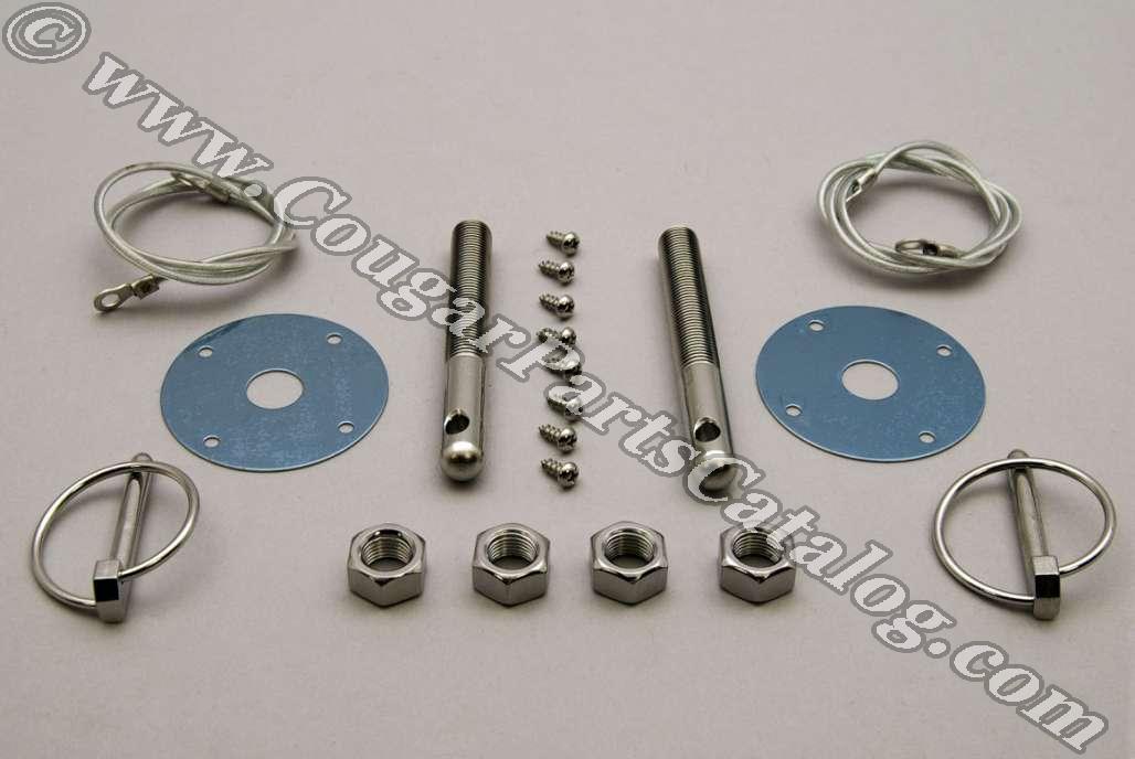 Hood Pin Kit - Deluxe - STAINLESS - Repro ~ 1967 - 1973 Mercury Cougar / 1964 - 1973 Ford Mustang - 13779