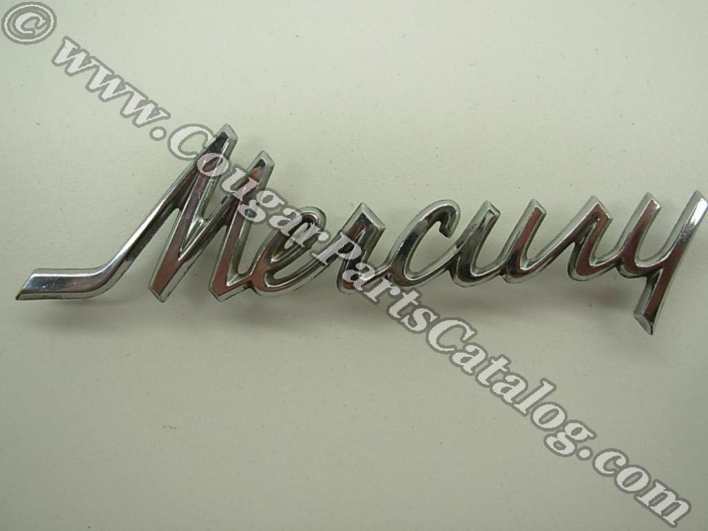 Emblem - Deck / Trunk Lid or 1971 - 72 Hood - MERCURY Script - Used ~ 1967 - 1968 Mercury Cougar - 24039