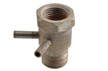 Vacuum Fitting - Round Steel 2 Port - Used ~ 1968 - 1969 Mercury Cougar / 1968 - 1969 Ford Mustang  2 port,port,two,9A474,289,302,351,1968,1968 cougar,1968 mustang,1969,1969 cougar,1969 mustang,c8w,c8z,c9w,c9z,cougar,fitting,ford,ford mustang,front,intake,manifold,mercury,mercury cougar,mustang,used,20666,fitting,vacuum