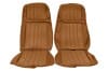 Interior Seat Upholstery - Vinyl - Decor - w/ Comfortweave Inserts - Coupe / Convertible - GINGER - Front Set - Repro ~ 1971 - 1973 Mercury Cougar 1971,1971 cougar,1972,1972 cougar,1973,1973 cougar,comfort,comfortweave,cougar,d1w,d2w,d3w,front,interior,kit,knitted,medium ginger,mercury,mercury cougar,new,repro,reproduction,upholstery,weave,cover,medium,brown,27149,seat,covers