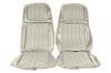 Interior Seat Upholstery - Vinyl - Decor - WHITE - w/ Comfortweave Inserts - Front Set - Repro ~ 1971 - 1973 Mercury Cougar 1971,1971 cougar,1972,1972 cougar,1973,1973 cougar,comfort,comfortweave,cougar,d1w,d2w,d3w,front,interior,kit,knitted,mercury,mercury cougar,new,repro,reproduction,upholstery,weave,white,cover,27166,seat,covers