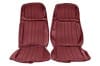 Interior Seat Upholstery - Vinyl - Decor - w/ Comfortweave Inserts - Coupe / Convertible - DARK RED - Front Set - Repro ~ 1971 - 1973 Mercury Cougar 1971,1971 cougar,1972,1972 cougar,1973,1973 cougar,comfort,comfortweave,cougar,d1w,d2w,d3w,dark red,front,interior,kit,knitted,mercury,mercury cougar,new,repro,reproduction,upholstery,weave,27150,seat,covers
