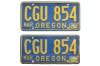 Licence Plates - Oregon - Original Blue and Yellow - Grade B - PAIR - Used ~ 1967 - 1973 Mercury Cougar / 1967 - 1973 Ford Mustang  32057,1964,1964 mustang,1965,1965 mustang,1966,1966 mustang,1967,1967 cougar,1967 mustang,1968,1968 cougar,1968 mustang,1969,1969 cougar,1969 mustang,1970,1970 cougar,1970 mustang,1971,1971 cougar,1971 mustang,1972,1972 cougar,1972 mustang,1973,1973 cougar,1973 mustang,C4Z,C5Z,C6Z,C7W,C7Z,C8W,C8Z,C9W,C9Z,D0W,D0Z,D1W,D1Z,D2W,D2Z,D3W,D3Z,b,blue,cougar,ford,ford mustang,grade,licence,mercury,mercury cougar,mustang,oregon,original,pair,plates,used,yellow