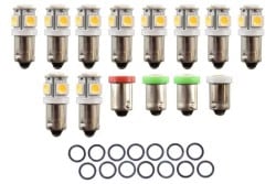 LED Bulbs - Dash Lights - Set of 14 - XR7 - Repro ~ 1967 - 1968 Mercury Cougar  1967,1967 cougar,1968,1968 cougar,bright,c7w,c8w,cluster,color,cougar,dash,factory,gauge,led,light,mercury,mercury cougar,new,interior,bulb,repro,kit,package,bulb,plasma,diode,indicator,arrow,green,red,clear,white,upgrade,cluster,clock,xr7,base,youtube,video,lite,light,emmiting,34420