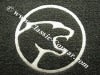 Floor Mats - COUPE ONLY - BLACK Carpet - WHITE Cougar Head Logo w/ Mercury Script - NEW ~ 1971 - 1973 Mercury Cougar 1971,1971 cougar,1972,1972 cougar,1973,1973 cougar,black,carpet,cougar,coupe,d1w,d2w,d3w,floor,head,logo,mats,mercury,mercury cougar,new,only,script,white,15271